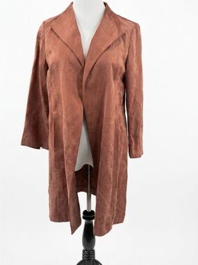 Eileen Fisher Linen Silk Duster Jacket Coat S/P Petite Orange Rust Terracotta